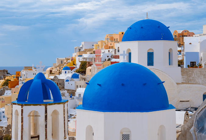 construções azuis Santorini grécia 
